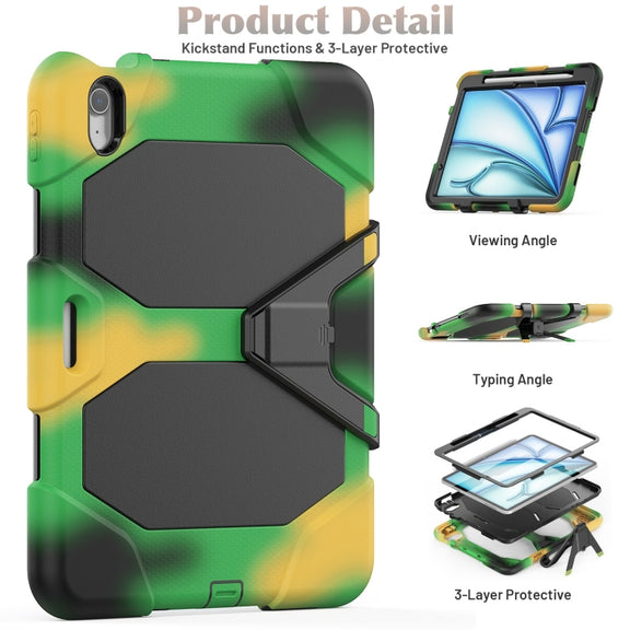 For iPad Air 11 2025 / 2024 Colorful Silicone Heavy Duty Hybrid PC Tablet Case(Camouflage)