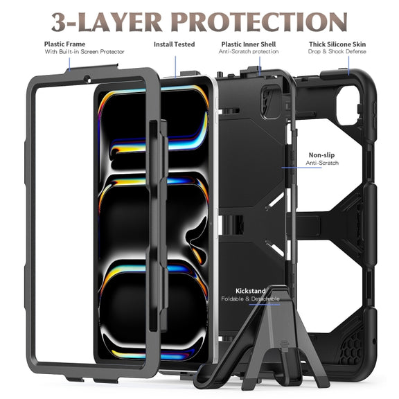 For iPad Pro 11 2024 Colorful Silicone Heavy Duty Hybrid PC Tablet Case(Black)
