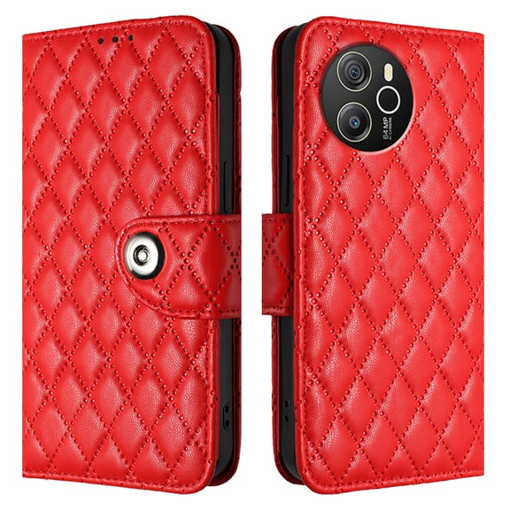 For Blackview Shark 8 Rhombic Texture Flip Leather Phone Case with Lanyard(Red)
