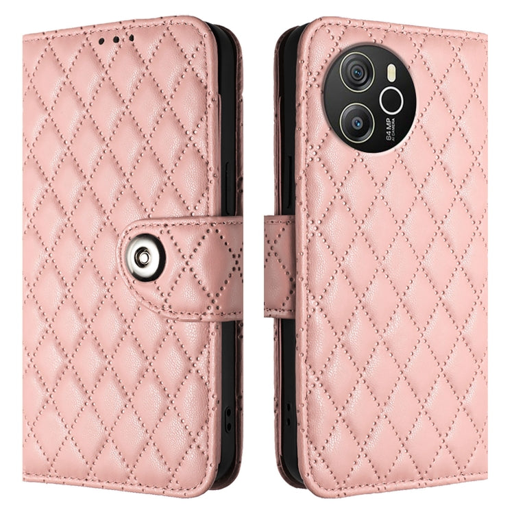 For Blackview Shark 8 Rhombic Texture Flip Leather Phone Case with Lanyard(Coral Pink)