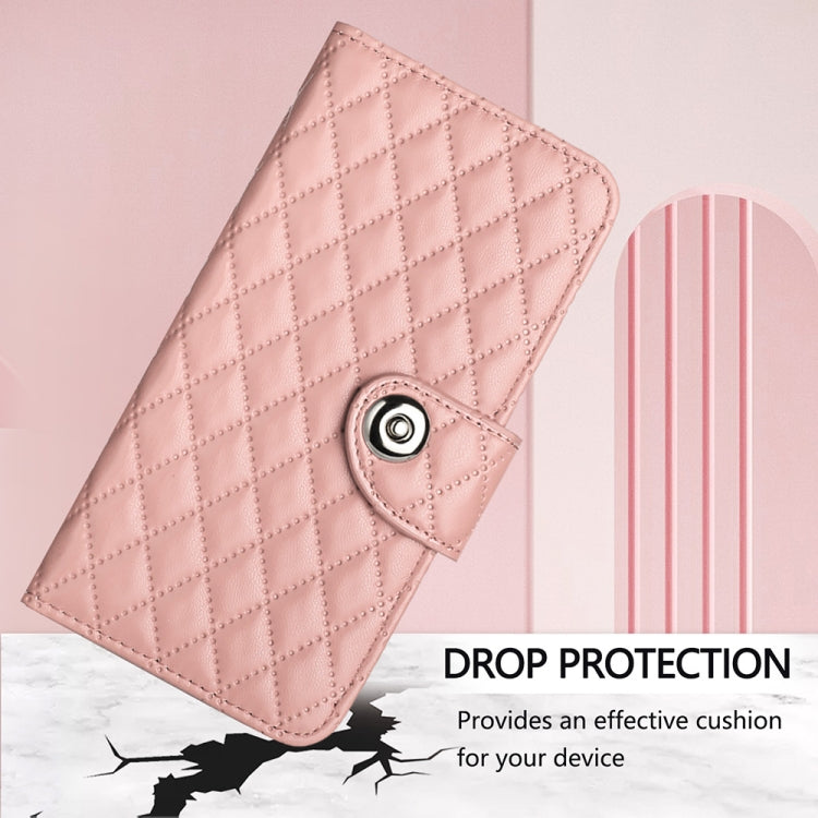 For Blackview Shark 8 Rhombic Texture Flip Leather Phone Case with Lanyard(Coral Pink)