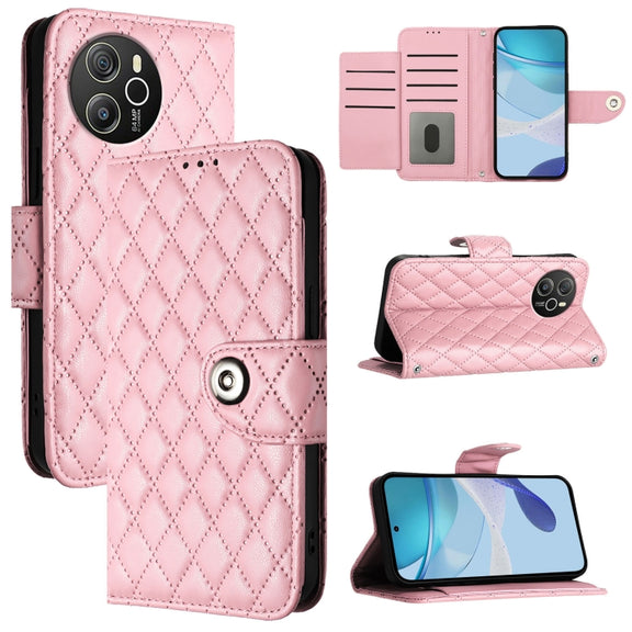 For Blackview Shark 8 Rhombic Texture Flip Leather Phone Case with Lanyard(Pink)