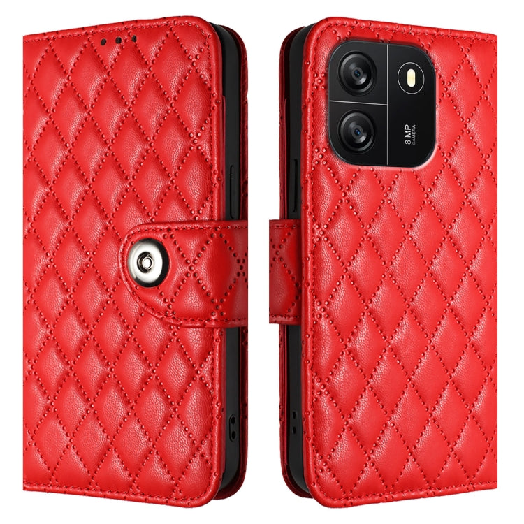 For Blackview Wave 6C Rhombic Texture Flip Leather Phone Case with Lanyard(Red)