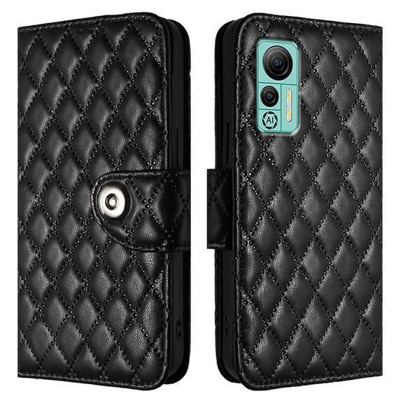For Ulefone Note 14 Rhombic Texture Flip Leather Phone Case with Lanyard(Black)