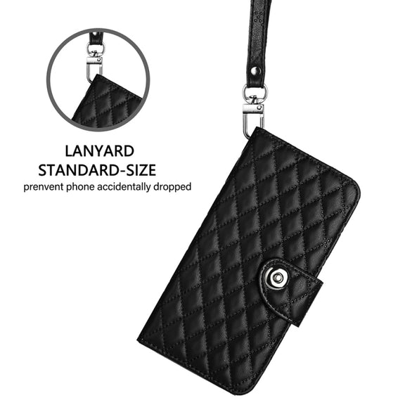 For Ulefone Note 14 Rhombic Texture Flip Leather Phone Case with Lanyard(Black)