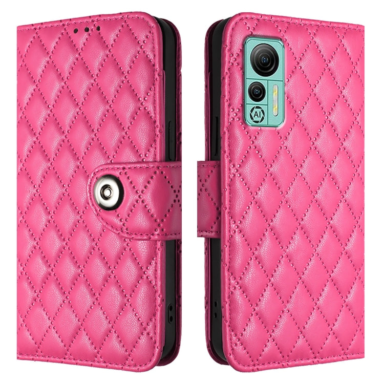 For Ulefone Note 14 Rhombic Texture Flip Leather Phone Case with Lanyard(Rose Red)