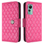 For Ulefone Note 14 Rhombic Texture Flip Leather Phone Case with Lanyard(Rose Red)