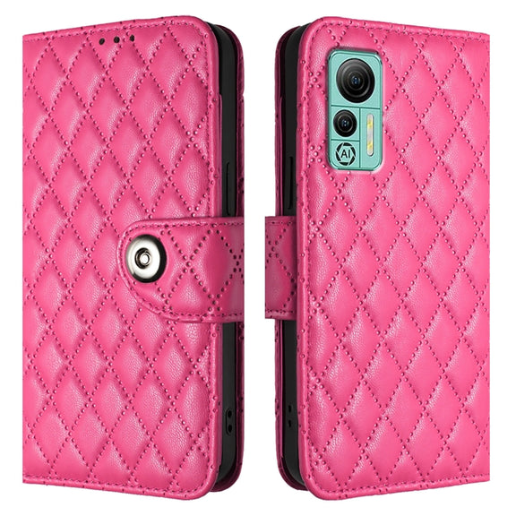 For Ulefone Note 14 Rhombic Texture Flip Leather Phone Case with Lanyard(Rose Red)
