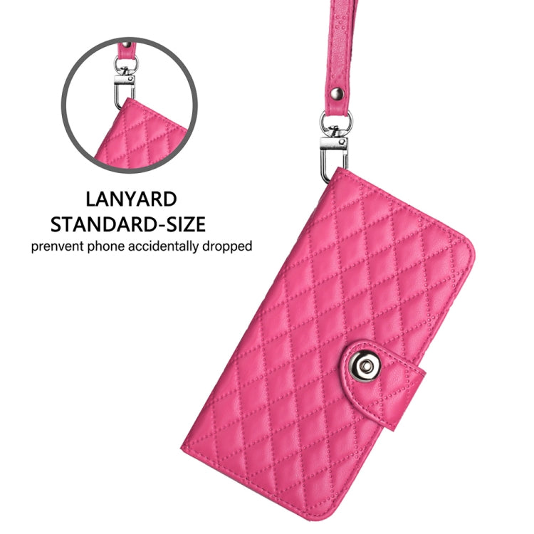 For Ulefone Note 14 Rhombic Texture Flip Leather Phone Case with Lanyard(Rose Red)