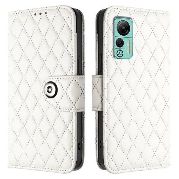 For Ulefone Note 14 Rhombic Texture Flip Leather Phone Case with Lanyard(White)
