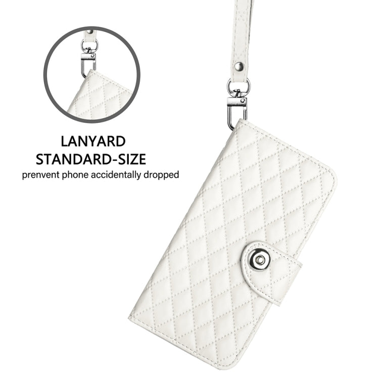 For Ulefone Note 14 Rhombic Texture Flip Leather Phone Case with Lanyard(White)