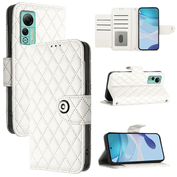 For Ulefone Note 14 Rhombic Texture Flip Leather Phone Case with Lanyard(White)