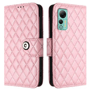 For Ulefone Note 14 Rhombic Texture Flip Leather Phone Case with Lanyard(Pink)