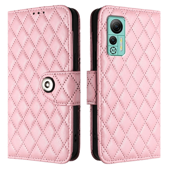 For Ulefone Note 14 Rhombic Texture Flip Leather Phone Case with Lanyard(Pink)