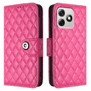 For Ulefone Note 18 Ultra Rhombic Texture Flip Leather Phone Case with Lanyard(Rose Red)