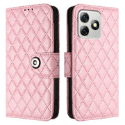 For Ulefone Note 18 Ultra Rhombic Texture Flip Leather Phone Case with Lanyard(Pink)