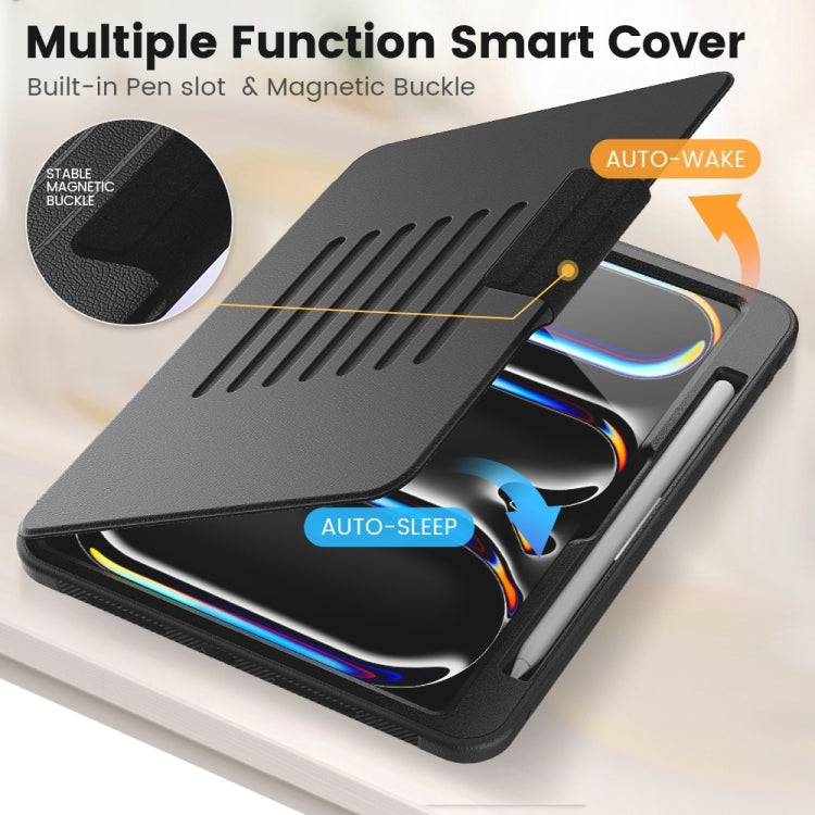 For iPad Pro 11 2024 Smart B Magnetic Holder Leather Tablet Case(Black)