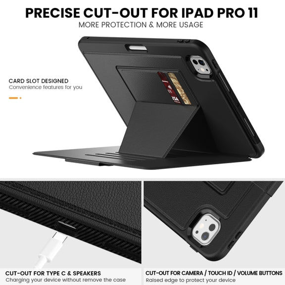 For iPad Pro 11 2024 Smart B Magnetic Holder Leather Tablet Case(Black)