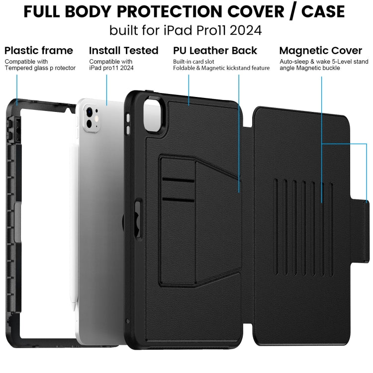 For iPad Pro 11 2024 Smart B Magnetic Holder Leather Tablet Case(Black)