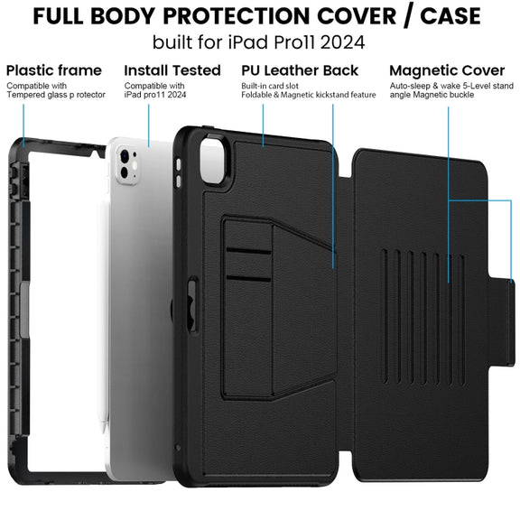For iPad Pro 11 2024 Smart B Magnetic Holder Leather Tablet Case(Black)