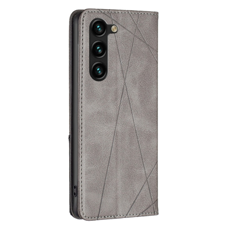 For Samsung Galaxy S25+ 5G Rhombus Texture Magnetic Leather Phone Case(Grey)