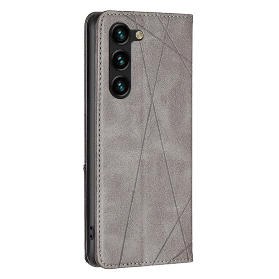 For Samsung Galaxy S25+ 5G Rhombus Texture Magnetic Leather Phone Case(Grey)