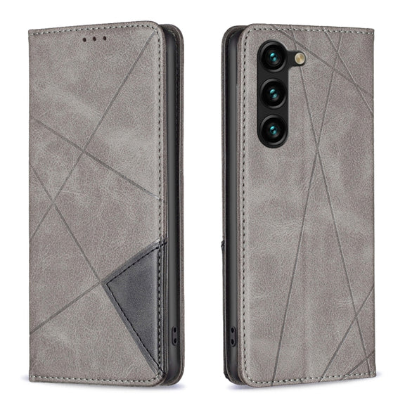 For Samsung Galaxy S25+ 5G Rhombus Texture Magnetic Leather Phone Case(Grey)