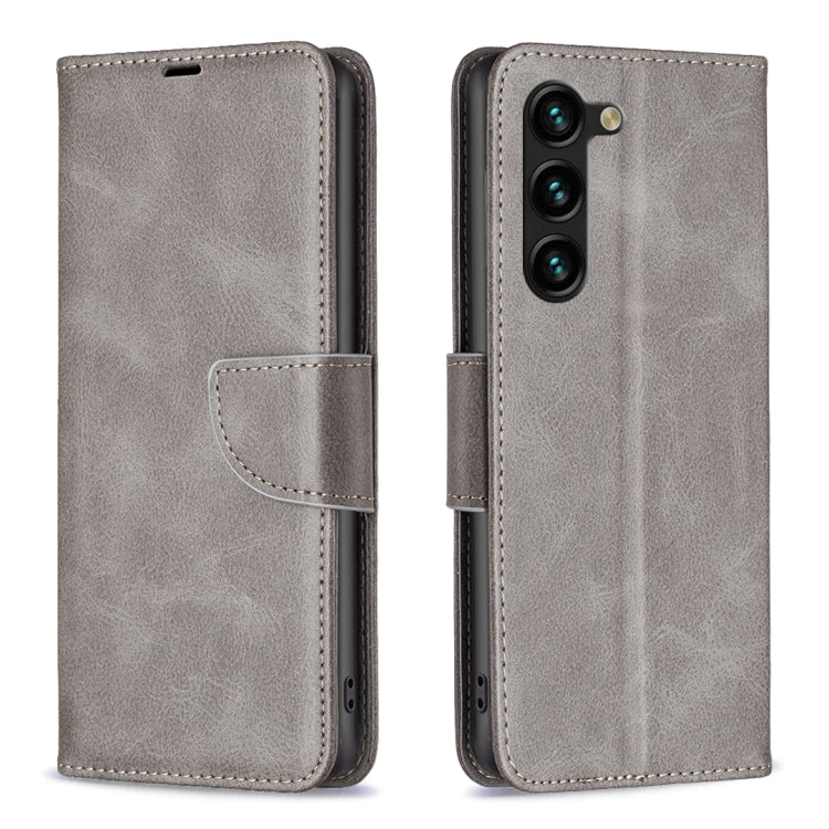 For Samsung Galaxy S25+ 5G Lambskin Texture Pure Color Flip Leather Phone Case(Grey)