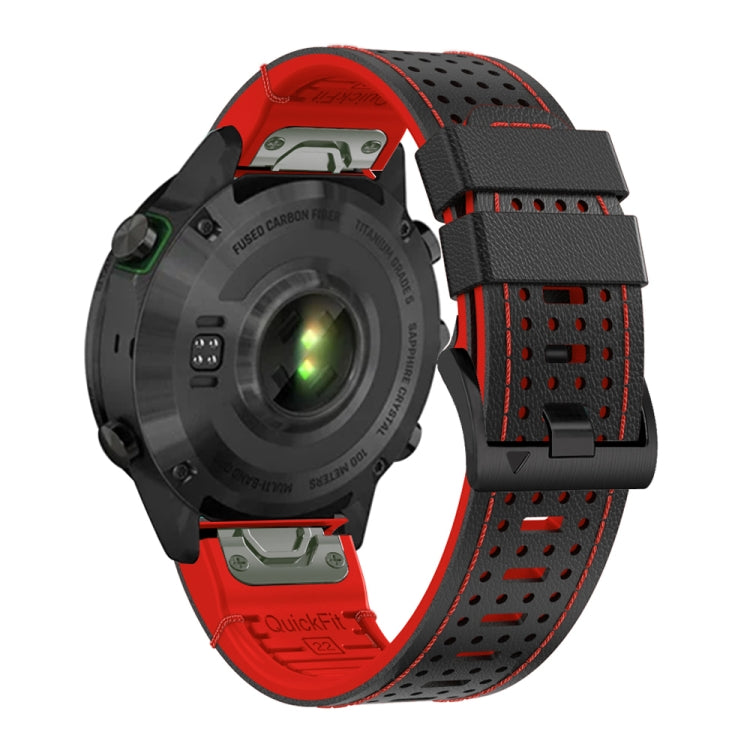 For Garmin Fenix 7X 26mm Dot Hole Silicone Leather Quick Release Watch Band(Black Red)