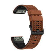 For Garmin Fenix 7X 26mm Dot Hole Silicone Leather Quick Release Watch Band(Brown Black)