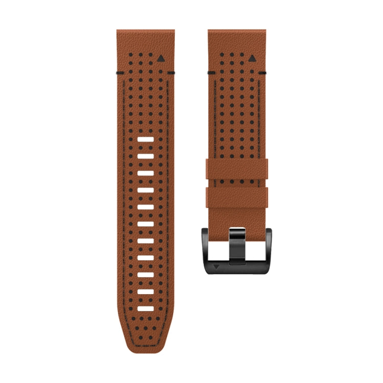 For Garmin Fenix 7X 26mm Dot Hole Silicone Leather Quick Release Watch Band(Brown Black)