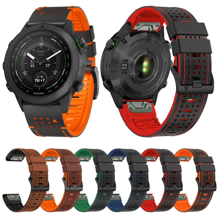 For Garmin Fenix 7X 26mm Dot Hole Silicone Leather Quick Release Watch Band(Brown Black)