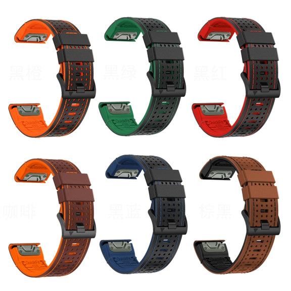 For Garmin Fenix 7X 26mm Dot Hole Silicone Leather Quick Release Watch Band(Black Blue)