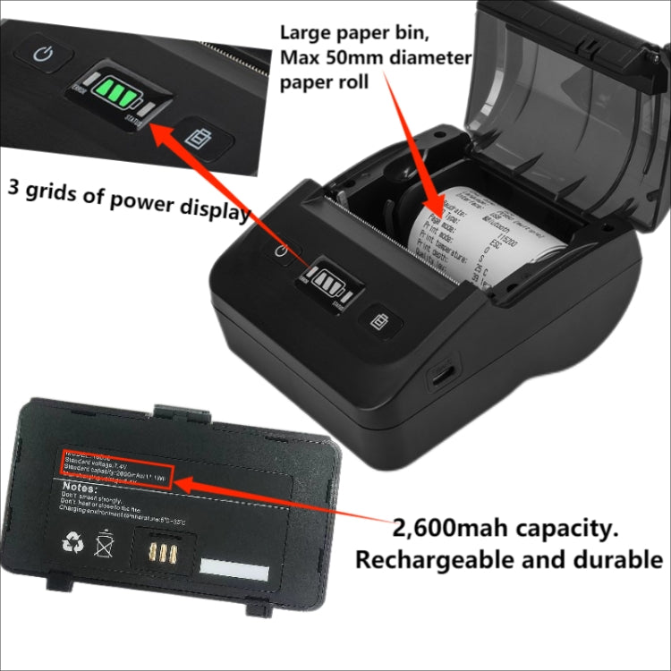 BT-802 80mm USB-C/Type-C + Bluetooth Portable Thermal Printer(US Plug)