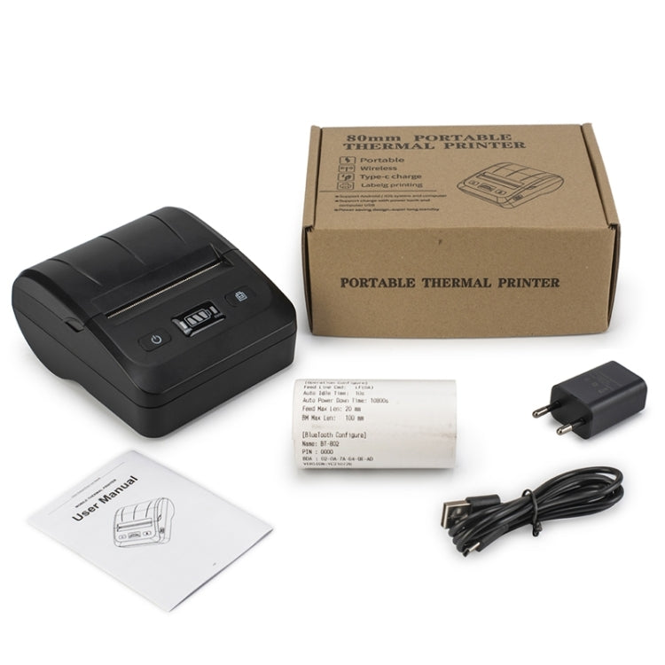 BT-802 80mm USB-C/Type-C + Bluetooth Portable Thermal Printer(US Plug)