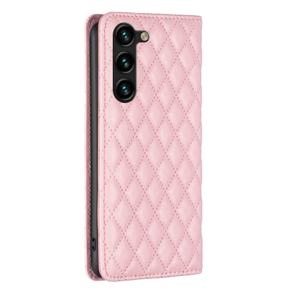 For Samsung Galaxy S25+ 5G Diamond Lattice Magnetic Leather Flip Phone Case(Pink)