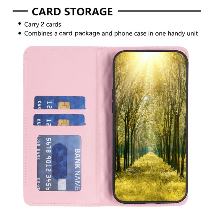 For Samsung Galaxy S25+ 5G Diamond Lattice Magnetic Leather Flip Phone Case(Pink)