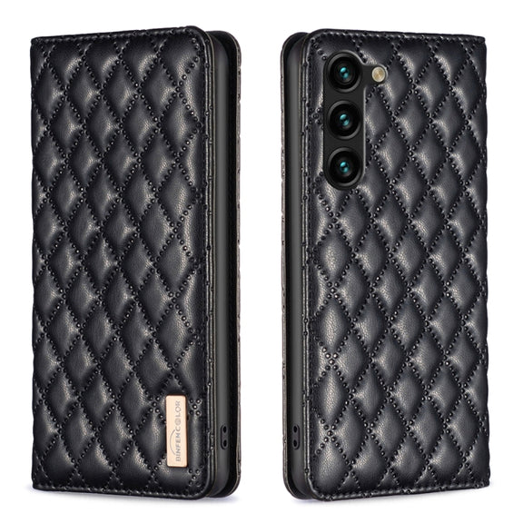 For Samsung Galaxy S25+ 5G Diamond Lattice Magnetic Leather Flip Phone Case(Black)