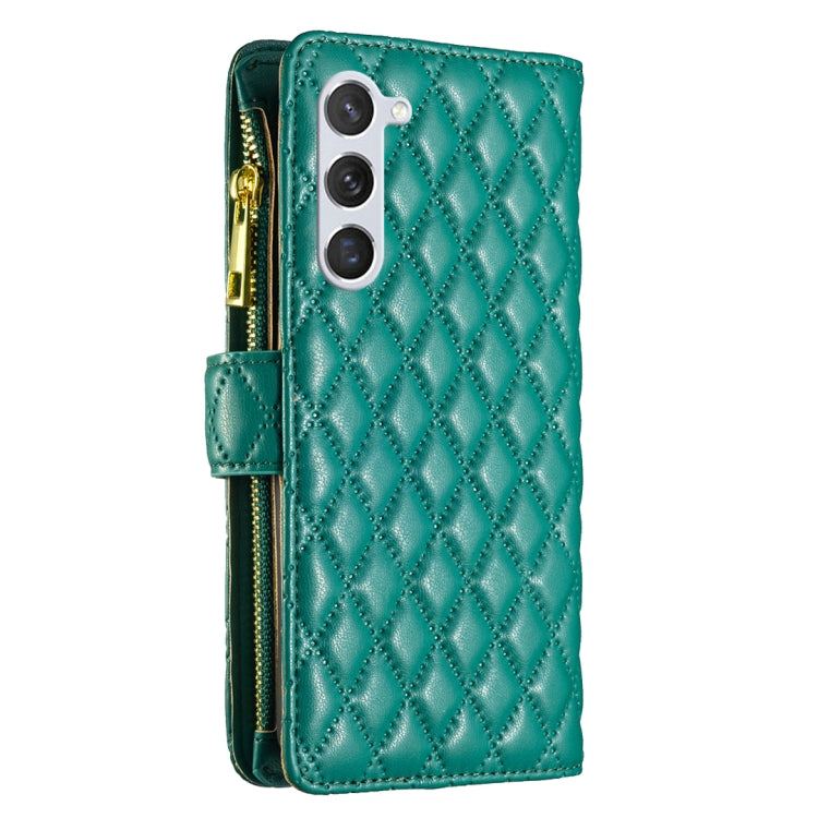 For Samsung Galaxy S25 5G Diamond Lattice Zipper Wallet Leather Flip Phone Case(Green)
