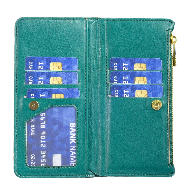 For Samsung Galaxy S25 5G Diamond Lattice Zipper Wallet Leather Flip Phone Case(Green)