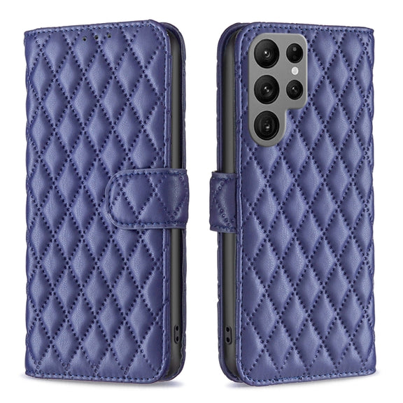 For Samsung Galaxy S25 Ultra 5G Diamond Lattice Wallet Flip Leather Phone Case(Blue)
