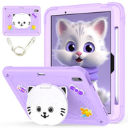 For iPad Air 11 2025 / 2024 Cat Holder Silicone Hybrid PC Tablet Case with Strap(Purple)