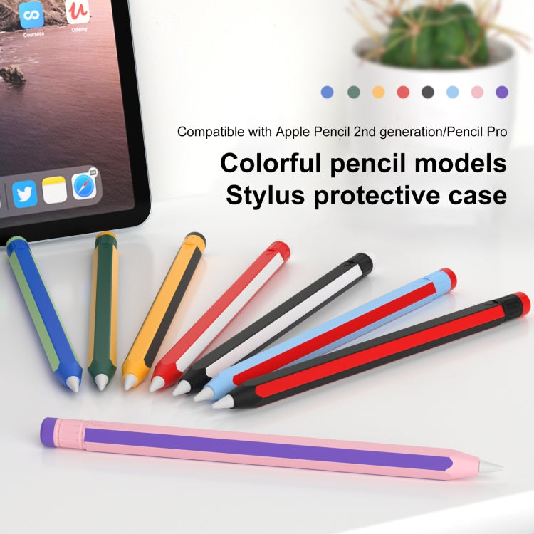 For Apple Pencil 2 / Pencil Pro Colorful Pencil Style Stylus Silicone Protective Case(Sapphire Blue Cyan)
