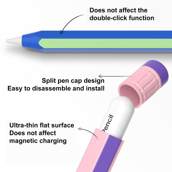For Apple Pencil 2 / Pencil Pro Colorful Pencil Style Stylus Silicone Protective Case(Sapphire Blue Cyan)
