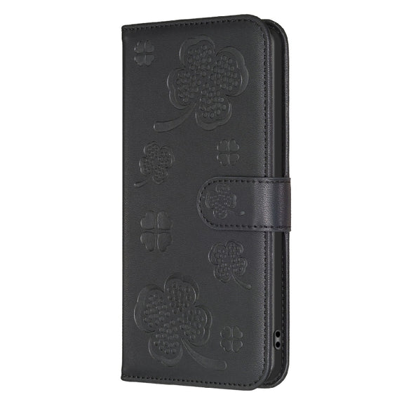For Samsung Galaxy S25 Ultra 5G Four-leaf Embossed Leather Phone Case(Black)