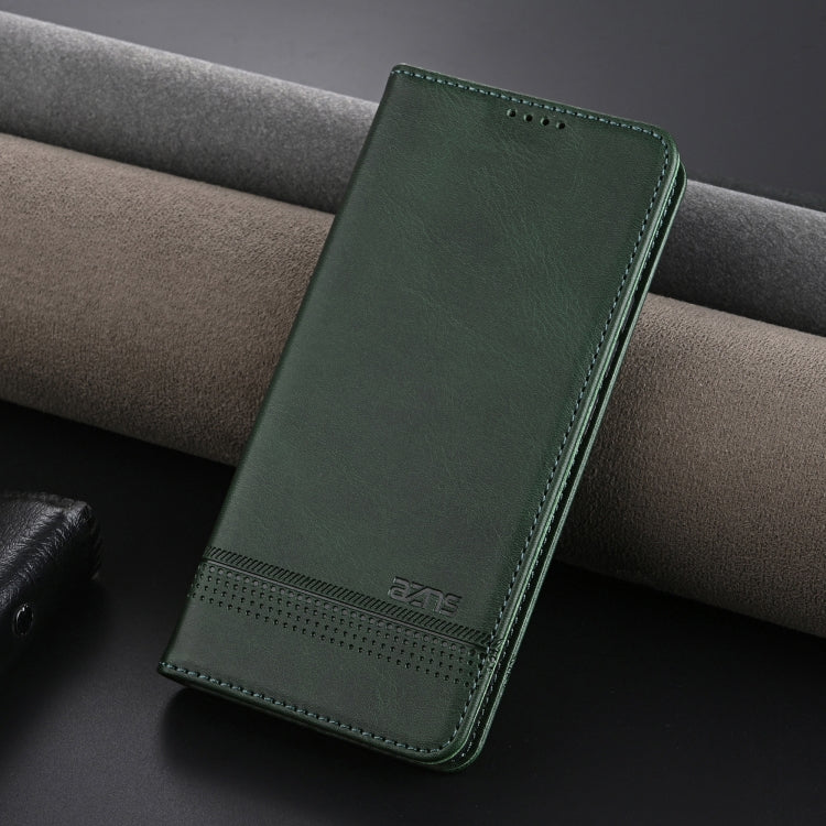 For Samsung Galaxy S24 FE 5G AZNS Magnetic Calf Texture Flip Leather Phone Case(Dark Green)
