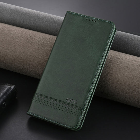 For Samsung Galaxy S24 FE 5G AZNS Magnetic Calf Texture Flip Leather Phone Case(Dark Green)