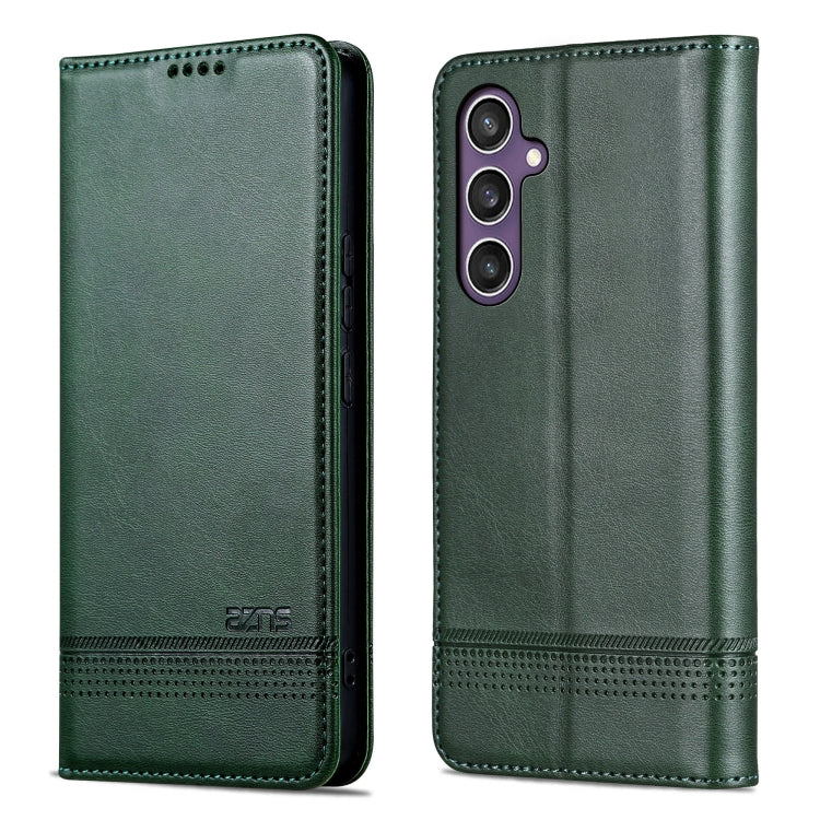 For Samsung Galaxy S24 FE 5G AZNS Magnetic Calf Texture Flip Leather Phone Case(Dark Green)