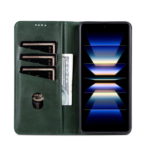 For Samsung Galaxy S24 FE 5G AZNS Magnetic Calf Texture Flip Leather Phone Case(Dark Green)