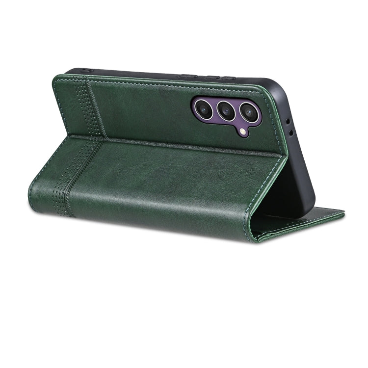 For Samsung Galaxy S24 FE 5G AZNS Magnetic Calf Texture Flip Leather Phone Case(Dark Green)